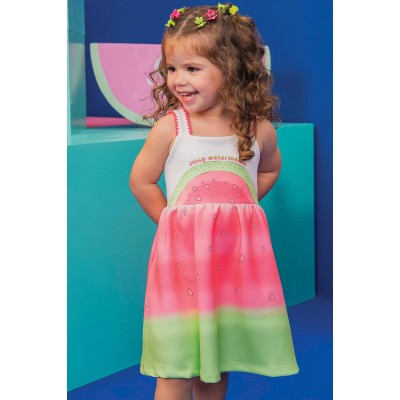 Vestido Melancia com Strass - Rosa e Verde